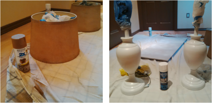 DIY Painted lamp shade and lamp base makeover with Rustoleum spray paints