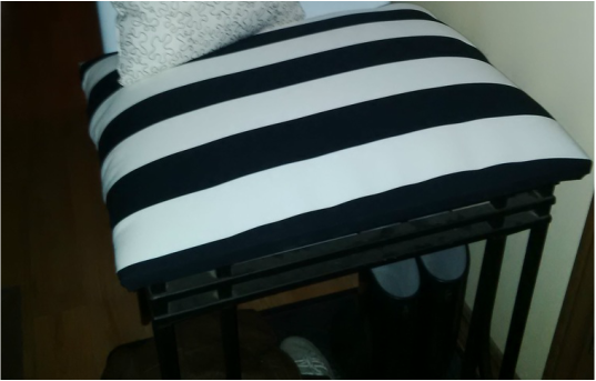 DIY upholstered bench from glass table frame