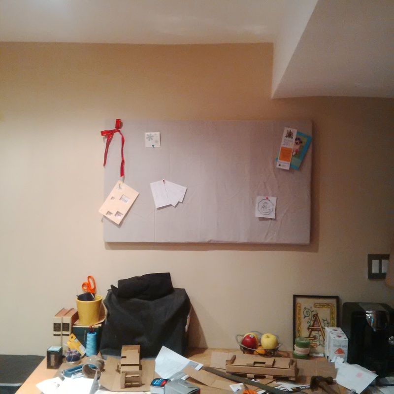 Craft space wall after with DIY bulletin board