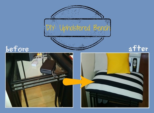DIY upholstered bench from glass table frame